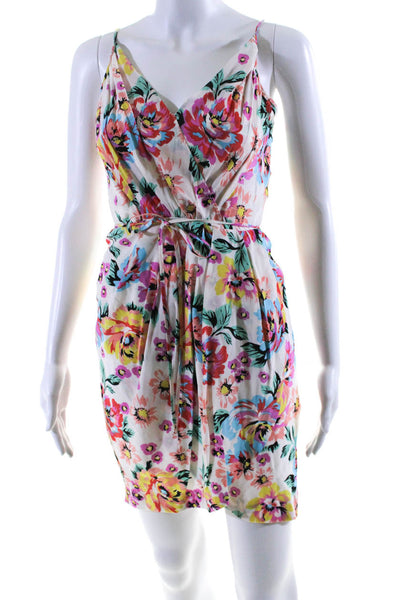 Yumi Kim Womens Floral Spaghetti Strap A Line V Neck Dress White Pink Size XS