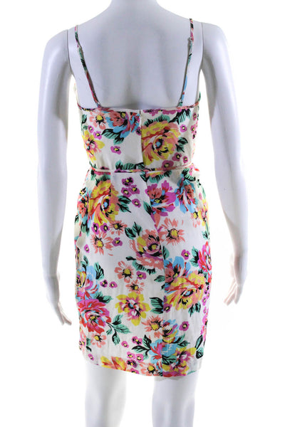 Yumi Kim Womens Floral Spaghetti Strap A Line V Neck Dress White Pink Size XS