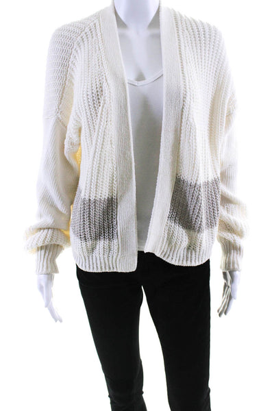 360 Sweater Womens Colorblock Open Front Cardigan Sweater White Gray Size S