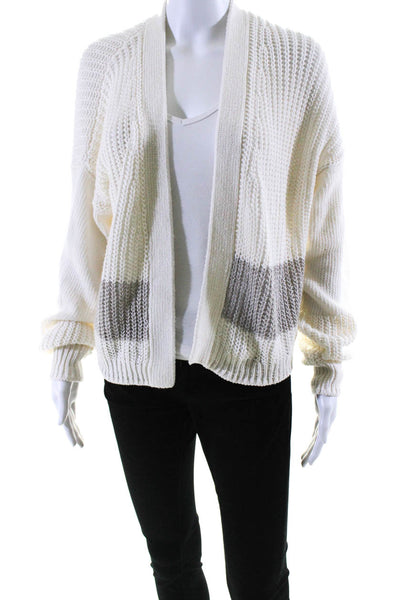 360 Sweater Womens Colorblock Open Front Cardigan Sweater White Gray Size S