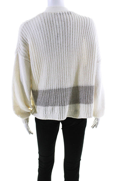 360 Sweater Womens Colorblock Open Front Cardigan Sweater White Gray Size S