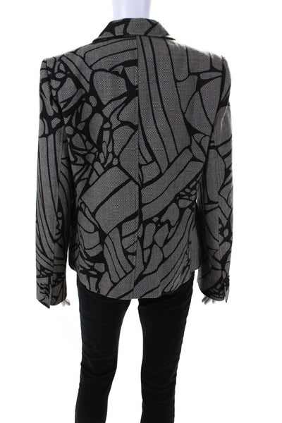 Armani Collezioni Womens Printed Herringbone Blazer Jacket Black Beige Size 14