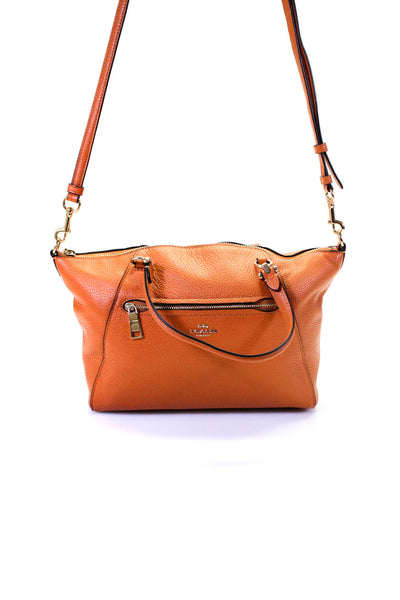 Coach Womens Pebbled Leather Zip Top Satchel Tote Handbag Orange