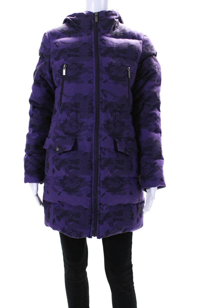 Lucien Pellat-Finet Womens Purple Camouflaged Full Zip Hooded Puffer Coat Size M
