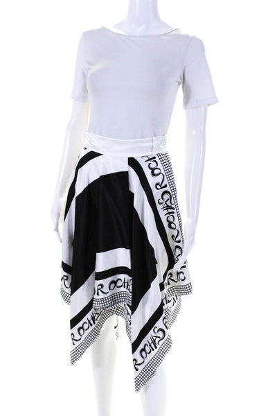 Rochas Womens White/Black Silk Graphic Print Hi-Low Knee Length Skirt Size 40