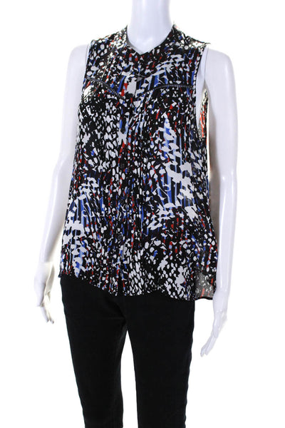 Parker Womens 100% Silk Buttoned Sleeveless Tank Blouse Black White Blue Size L