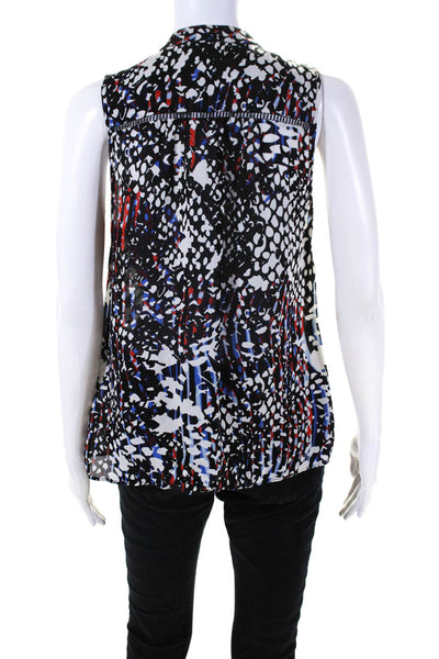 Parker Womens 100% Silk Buttoned Sleeveless Tank Blouse Black White Blue Size L