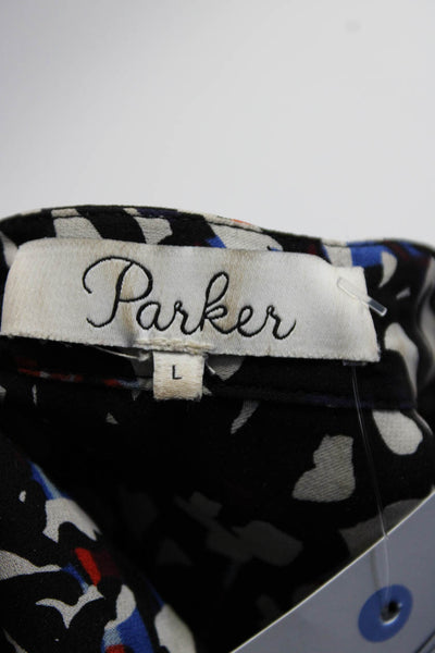 Parker Womens 100% Silk Buttoned Sleeveless Tank Blouse Black White Blue Size L
