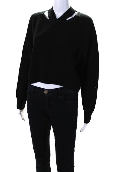 COS Womens Wool Long Sleeve V Neck Cutout Sweater Top Black Size XS