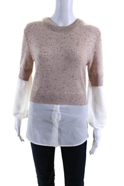 Brochu Walker Womens Wool Spotted Print Button Down Hem Sweater Pink Size XS