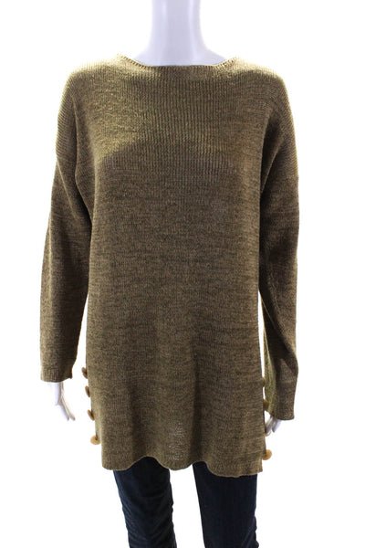 Braeda Horan Womens Wool Knit Long Sleeve Button Hem Tunic Sweater Green Size M