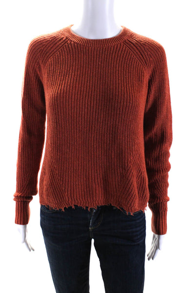 Cotton By Autumn Cashmere Womens Cotton Knitted Fringed Sweater Orange Size S