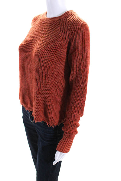 Cotton By Autumn Cashmere Womens Cotton Knitted Fringed Sweater Orange Size S