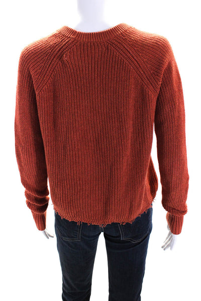 Cotton By Autumn Cashmere Womens Cotton Knitted Fringed Sweater Orange Size S