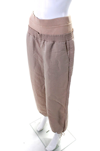 Dion Lee Womens Ribbed Waist Layered Wide Leg Ruched Hem Pants Pale Pink Size 4