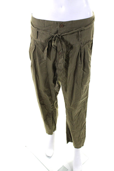 Figue Womens Cotton High-Rise Button Up Straight Leg Trousers Olive Green Size S