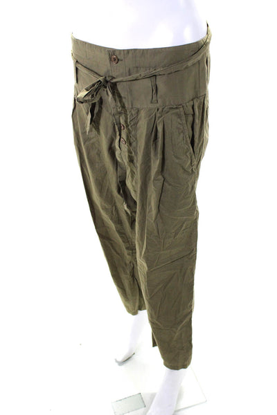 Figue Womens Cotton High-Rise Button Up Straight Leg Trousers Olive Green Size S