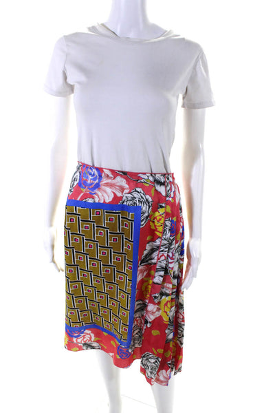 Maliparmi Womens Floral Print Pleated Split Hem Midi Skirt Multicolor Size 42