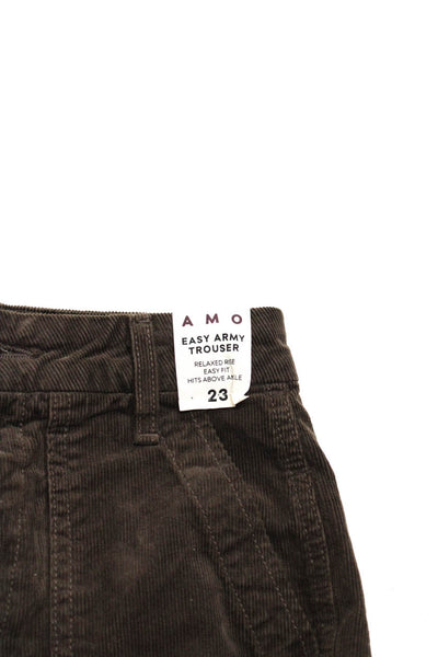 Amo Womens Easy Army Relaxed Rise Easy Fit Pants Brown Cotton Size 23