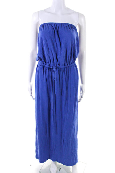 J Crew Womens Jersey Knit Strapless Drawstring Waist Maxi Dress Blue Size S