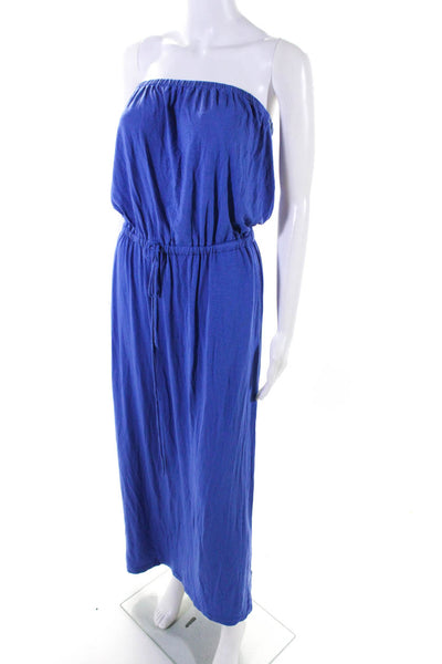 J Crew Womens Jersey Knit Strapless Drawstring Waist Maxi Dress Blue Size S