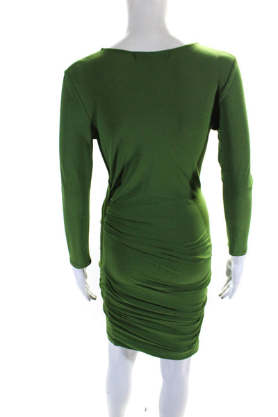 BCBGMAXAZRIA Womens Long Sleeve V Neck Ruched Sheath Dress Green Size Small