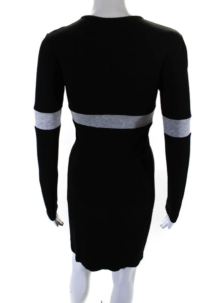 Amy Matto Womens Long Sleeve Crew Neck Knit Sheath Dress Black Gray Size XS