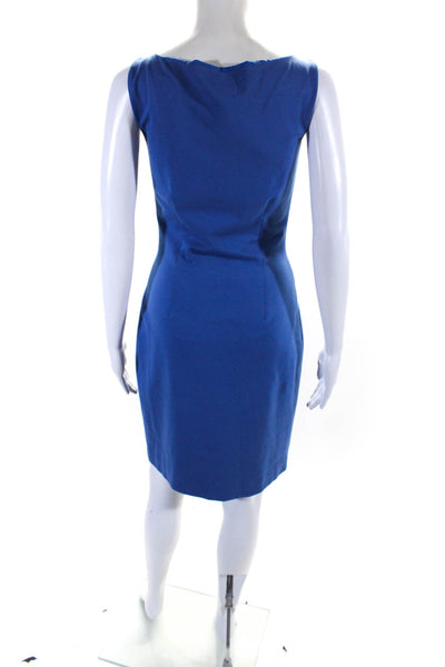 Amy Matto Womens Front Zip Sleeveless V Neck Knit Sheath Dress Blue Size 4