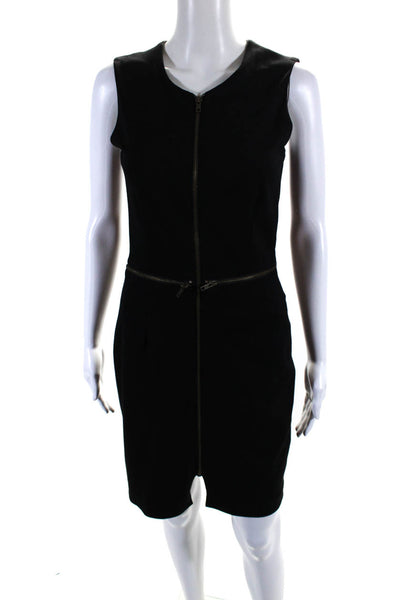 Amy Matto Womens Front Zip Sleeveless V Neck Knit Sheath Dress Black Size 2