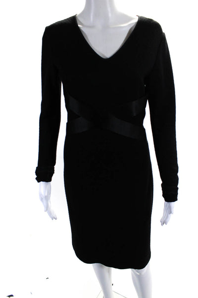 Amy Matto Womens Long Sleeve V Neck Knit Sheath Dress Black Size Extra Small
