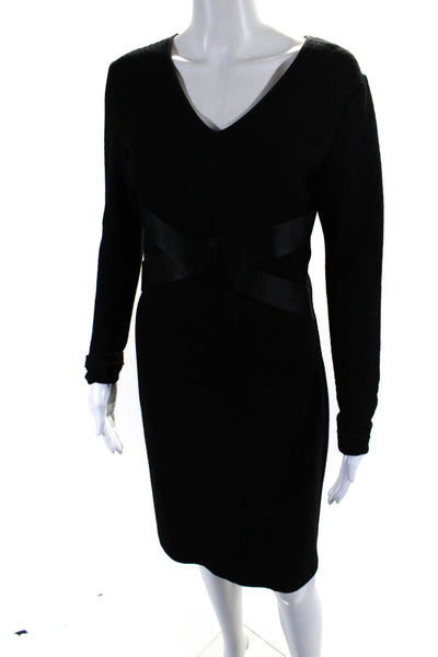 Amy Matto Womens Long Sleeve V Neck Knit Sheath Dress Black Size Extra Small