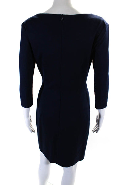 Amy Matto Womens Back Zip 3/4 Sleeve Twist Front Sheath Dress Navy Blue Size 2