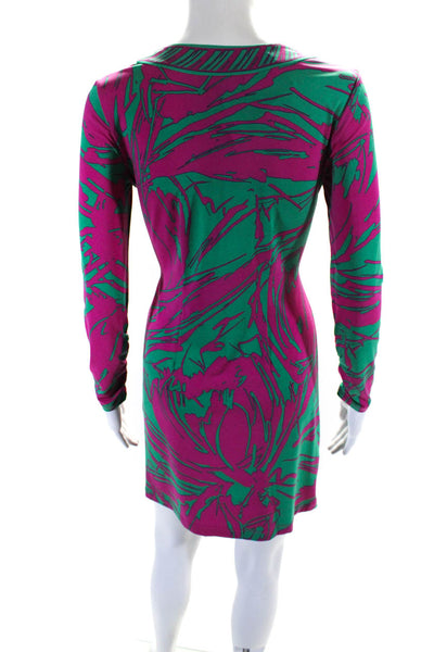 BCBGMAXAZRIA Womens 3/4 Sleeve Twist Front Sheath Dress Pink Green Size XS