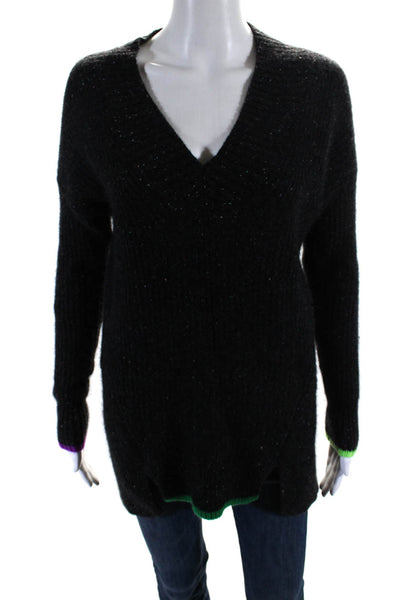White + Warren Womens Cashmere Knit Speckled V Neck Sweater Gray Size Small