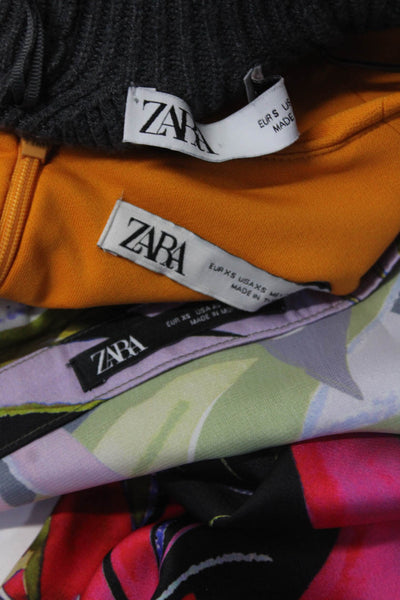 Zara Womens Printed Knit Midi Dresses Gray Orange Multi Size XS Small Lot 3
