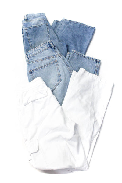 Zara Womens Straight Leg Pants High Rise Jeans White Blue Cotton Size 0 Lot 3