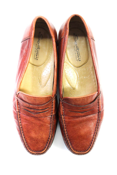 Santoni Mens Leather Square Toe Slip On Penny Loafers Flats Brown Size 9D
