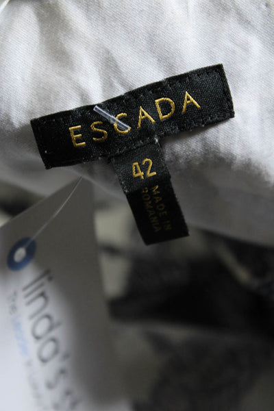 Escada Womens Marker Floral Print Sleeveless V Neck Midi Dress White Navy EU 42