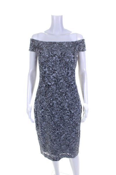 Vince Camuto Womens Off Shoulder Sequin Sleeveless Sheath Dress Gray Size 8