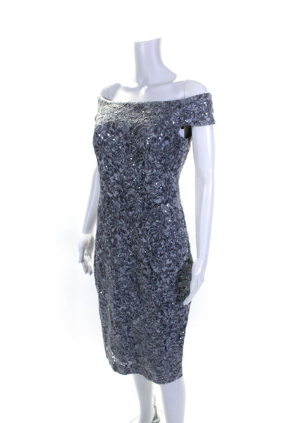 Vince Camuto Womens Off Shoulder Sequin Sleeveless Sheath Dress Gray Size 8