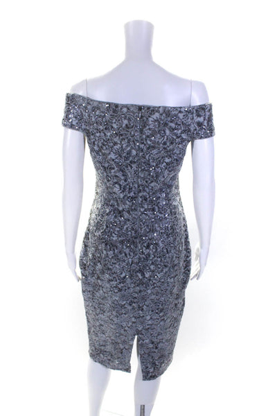 Vince Camuto Womens Off Shoulder Sequin Sleeveless Sheath Dress Gray Size 8