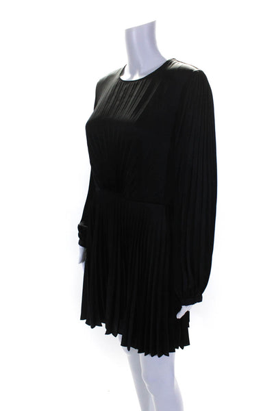 ALC Womens Black Pleated Crew Neck Zip Back Long Sleeve Shift Dress Size 10