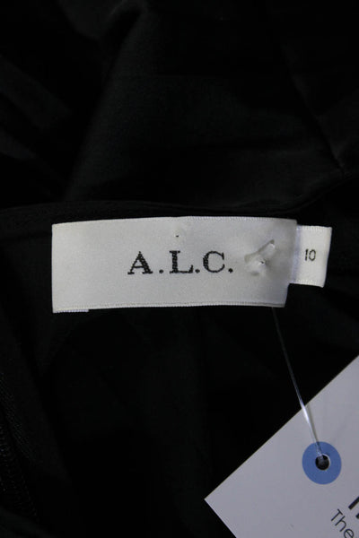 ALC Womens Black Pleated Crew Neck Zip Back Long Sleeve Shift Dress Size 10
