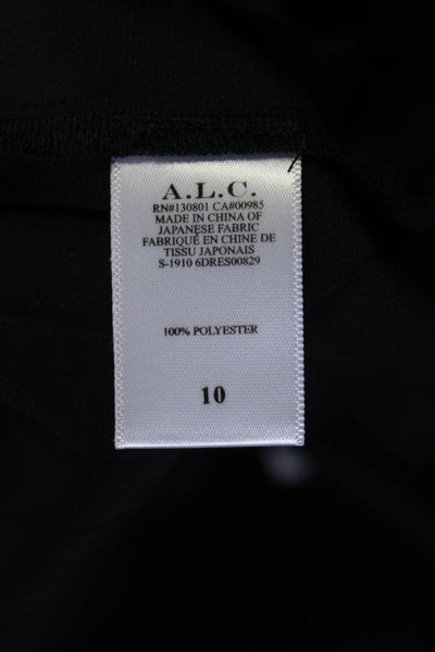 ALC Womens Black Pleated Crew Neck Zip Back Long Sleeve Shift Dress Size 10