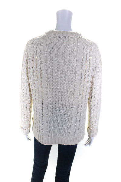 Theory Womens Ivory Cable Knit Wool Crew Neck Pullover Sweater Top Size P