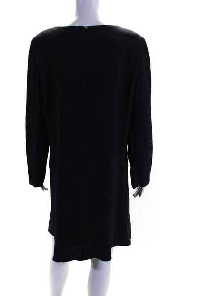 Chloe Womens Navy Blue Crew Neck Zip Black Long Sleeve A-Line Dress Size 44