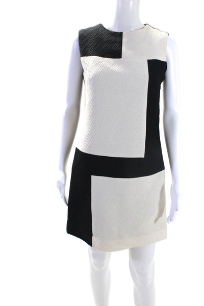 Milly Womens Mod Color Block Sleeveless Mini Shift Dress Black Ivory Wool Size 2