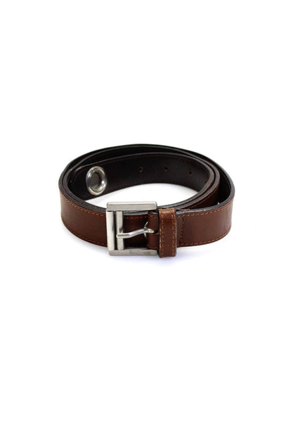 Gianni Versace Womens Leather Grommet Silver Tone Belt Brown Size 38