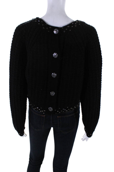 Ba&Sh Womens Wool Crystal Detail Round Neck Long Sleeve Sweater Top Black Size 1