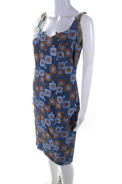 Tocca Womens Silk Geometric Print V Neck Sleeveless Dress Blue Size 8